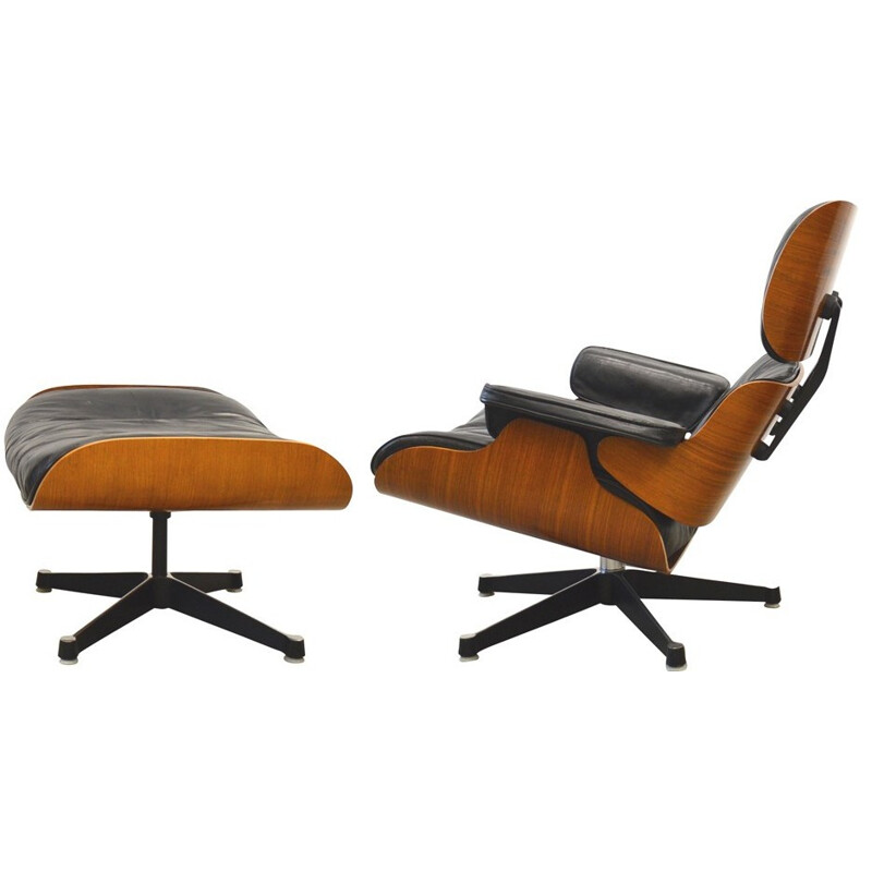 "Lounge chair" rosewood and black leather, Charles & Ray EAMES - 1950s