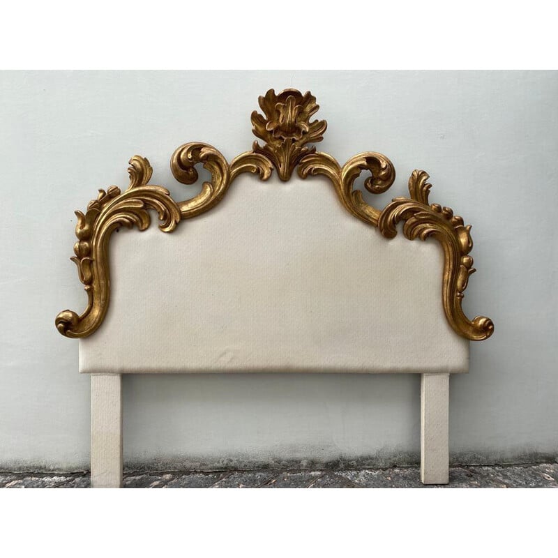 Vintage Art Deco headboard in wood and fabric, Italy 1940s