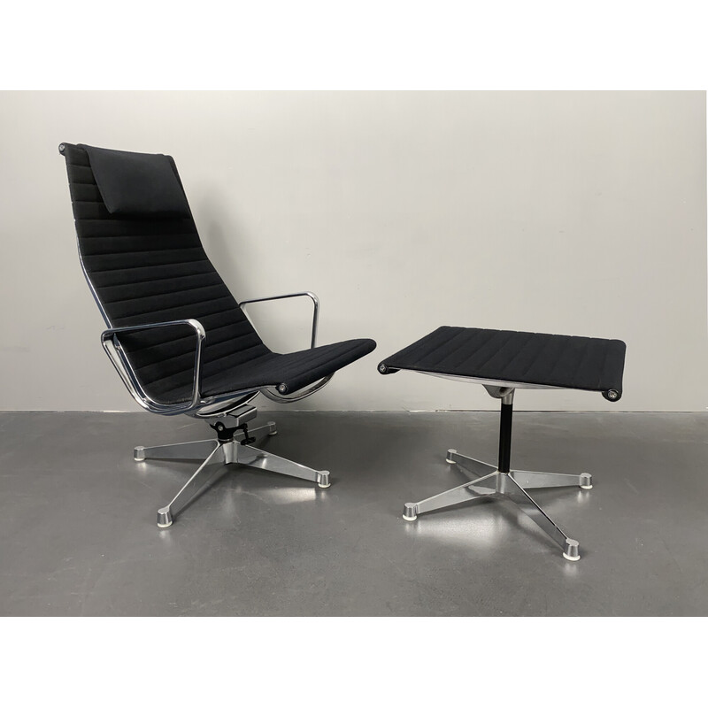 Vintage Ea 124 armchair with footrest by Charles and Ray Eames for Herman Miller, Germany 1970s