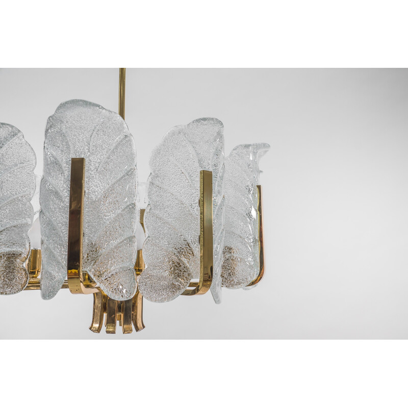 Vintage chandelier in glass and brass by Carl Fagerlund for Orrefors, Sweden 1960s