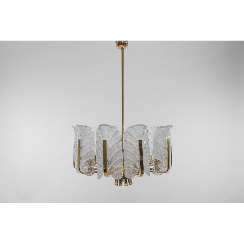 Lampadario vintage in vetro e ottone di Carl Fagerlund per Orrefors, Svezia 1960