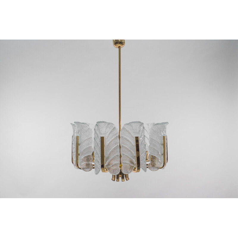 Vintage chandelier in glass and brass by Carl Fagerlund for Orrefors, Sweden 1960s