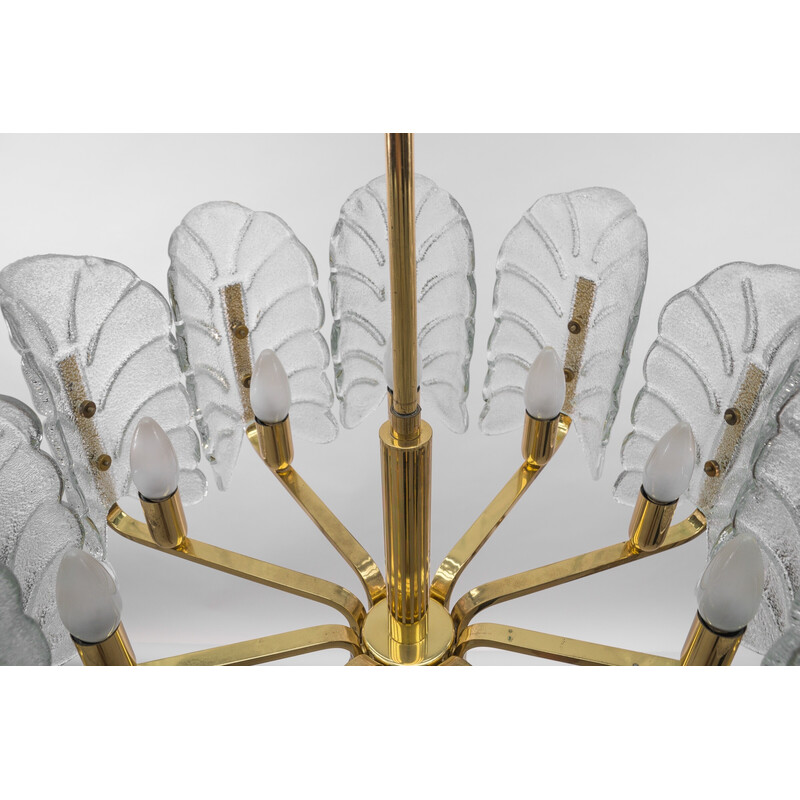 Vintage chandelier in glass and brass by Carl Fagerlund for Orrefors, Sweden 1960s