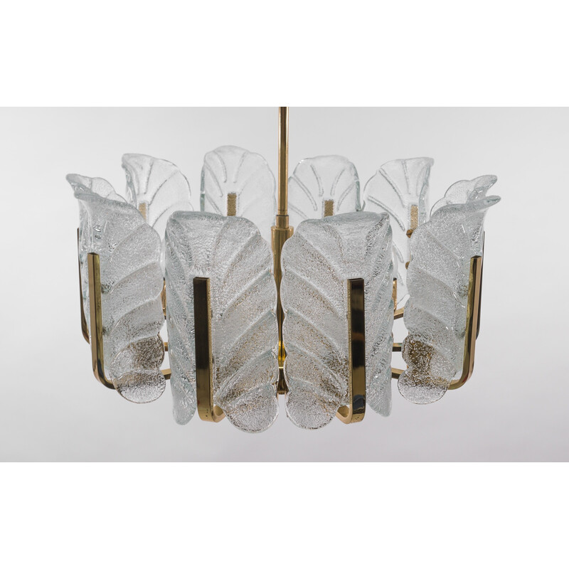 Vintage chandelier in glass and brass by Carl Fagerlund for Orrefors, Sweden 1960s