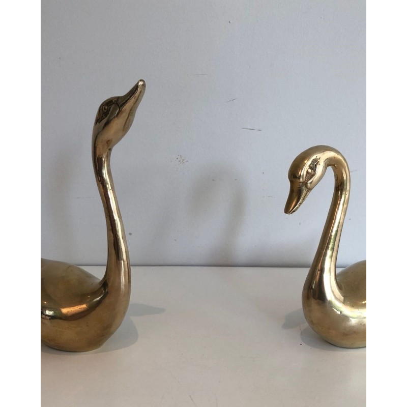 Pair of vintage French brass ducks, 1970s