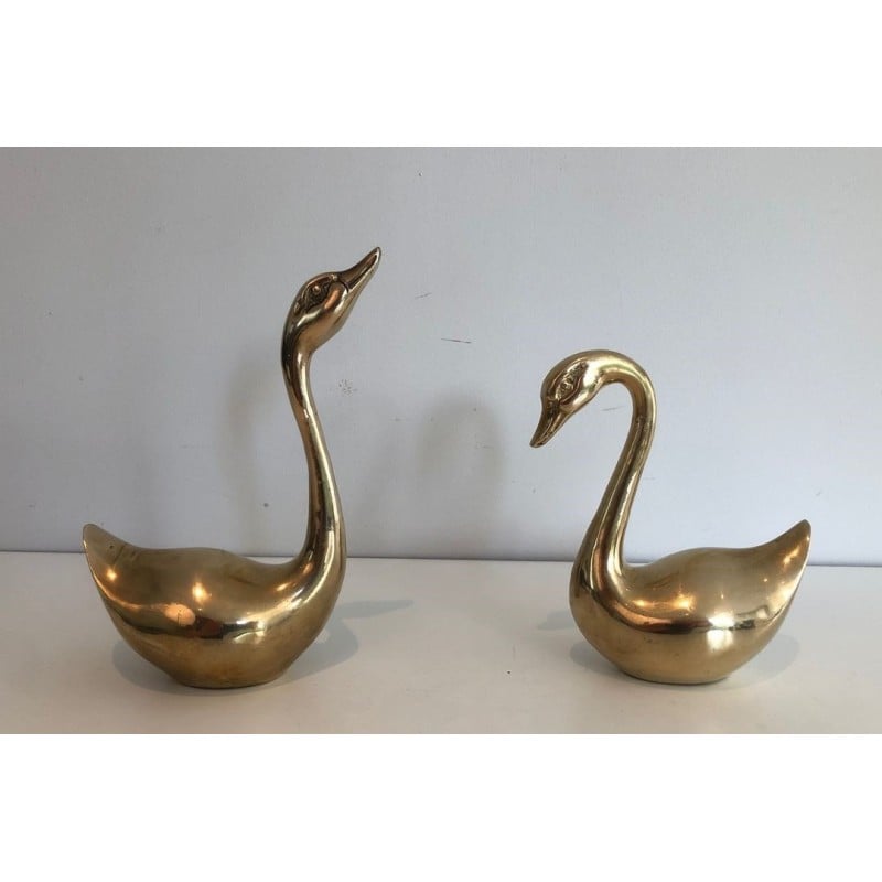 Pair of vintage French brass ducks, 1970s