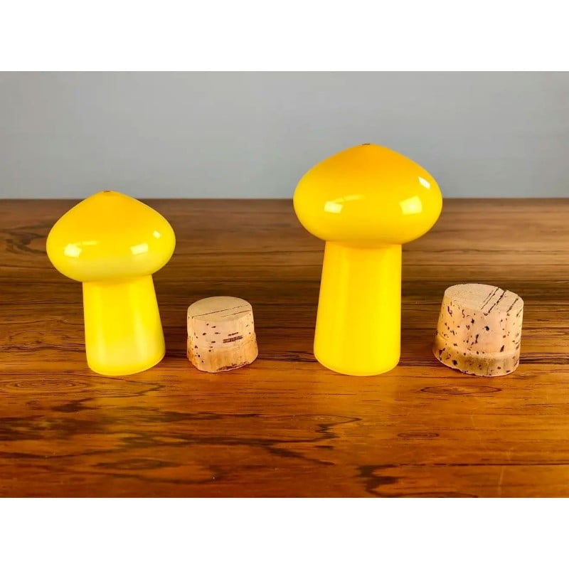 Vintage Danish salt and pepper set in yellow glass by Michael Bang for Holmegaard, 1970s