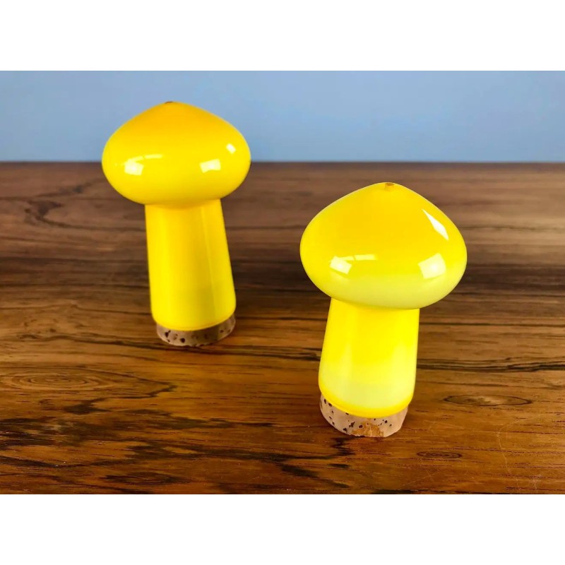 Vintage Danish salt and pepper set in yellow glass by Michael Bang for Holmegaard, 1970s