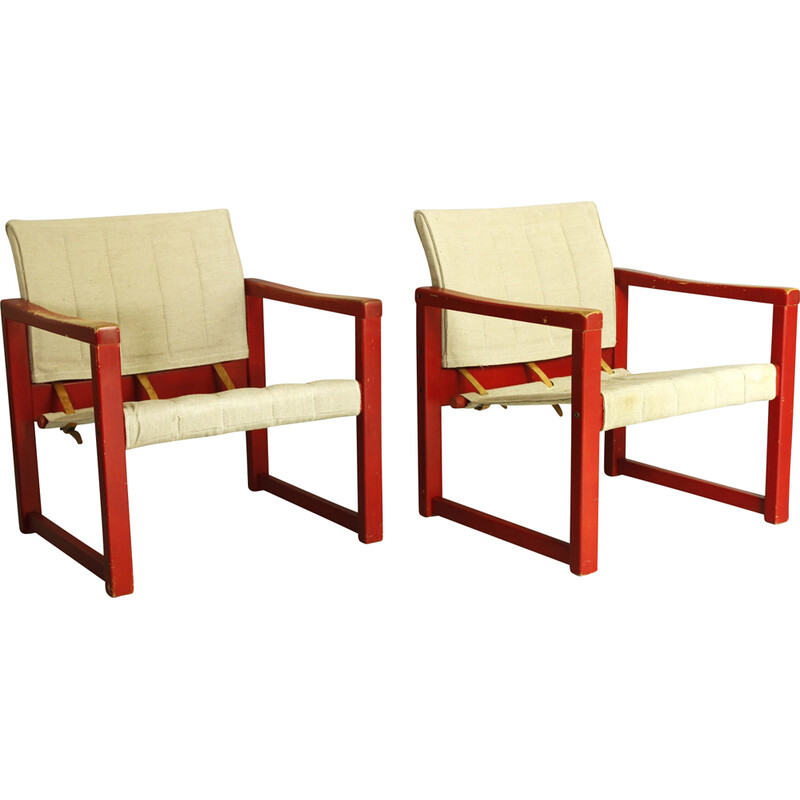 Pareja de sillones Diana vintage en madera de haya y lona de Karin Mobring para Ikea, años 70