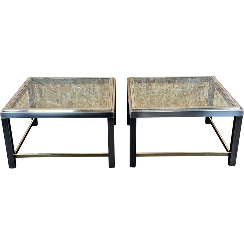 Pair of vintage chrome and brass side tables for Jean Charles, 1960s-1970s