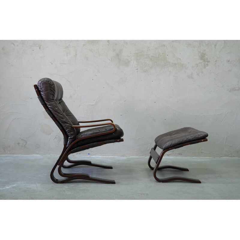 Mid century leather armchair and ottoman by Erda and Nordahl Solheim, Norway 1970s