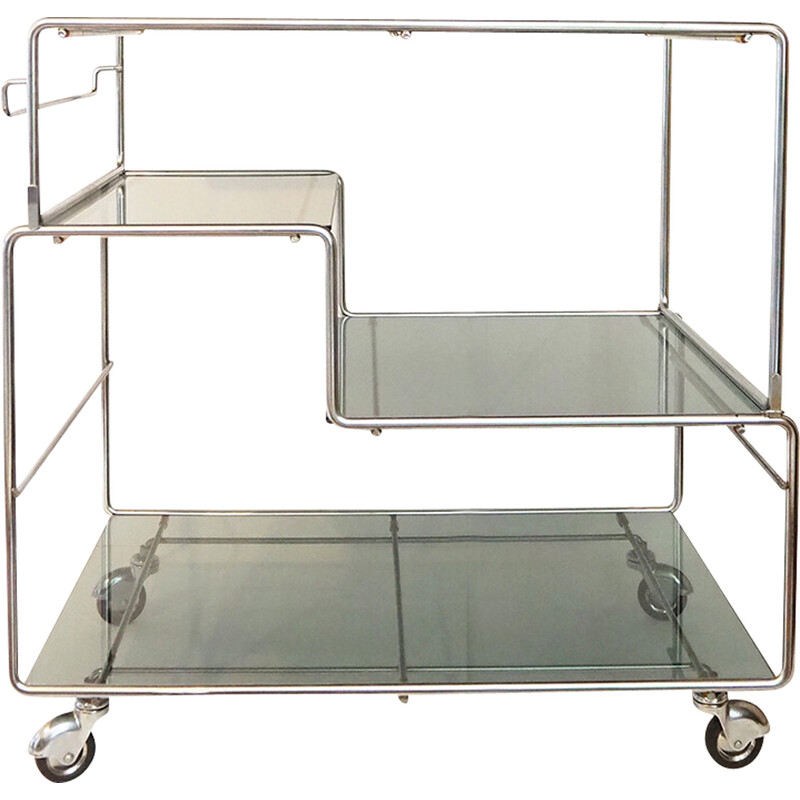 Vintage Isocele modular steel and glass serving table by Max Sauze, 1970s