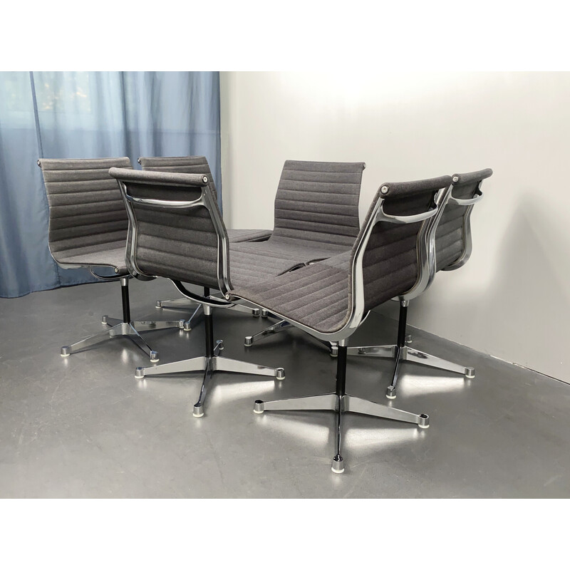 Juego de 6 sillas de escritorio de aluminio gris vintage de Charles