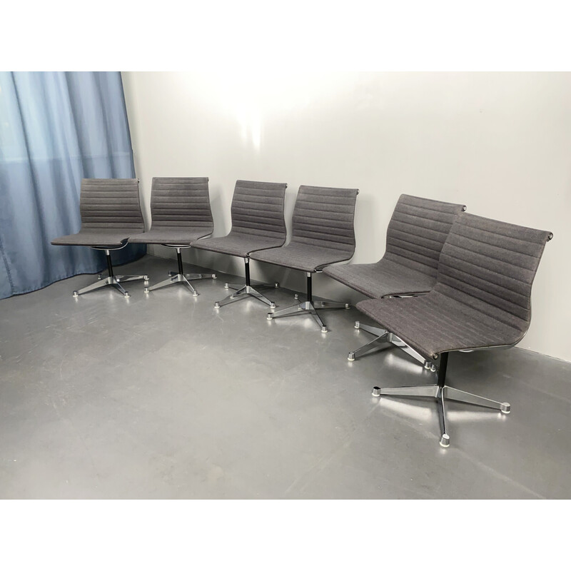 Lot de 6 fauteuils de bureau vintage en aluminium gris par Charles & Ray Eames pour Herman Miller