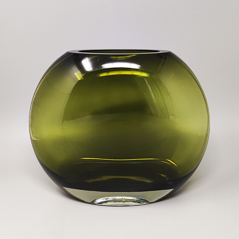 Vaso de vidro Murano verde vintage por Flavio Poli, Itália Anos 60