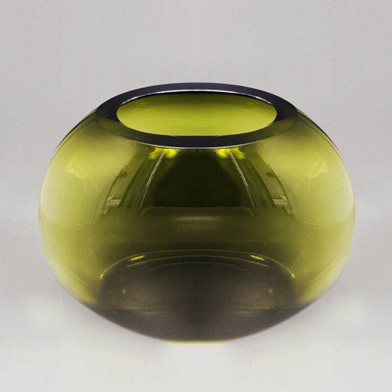 Vase vintage en verre de Murano vert par Flavio Poli, Italie 1960