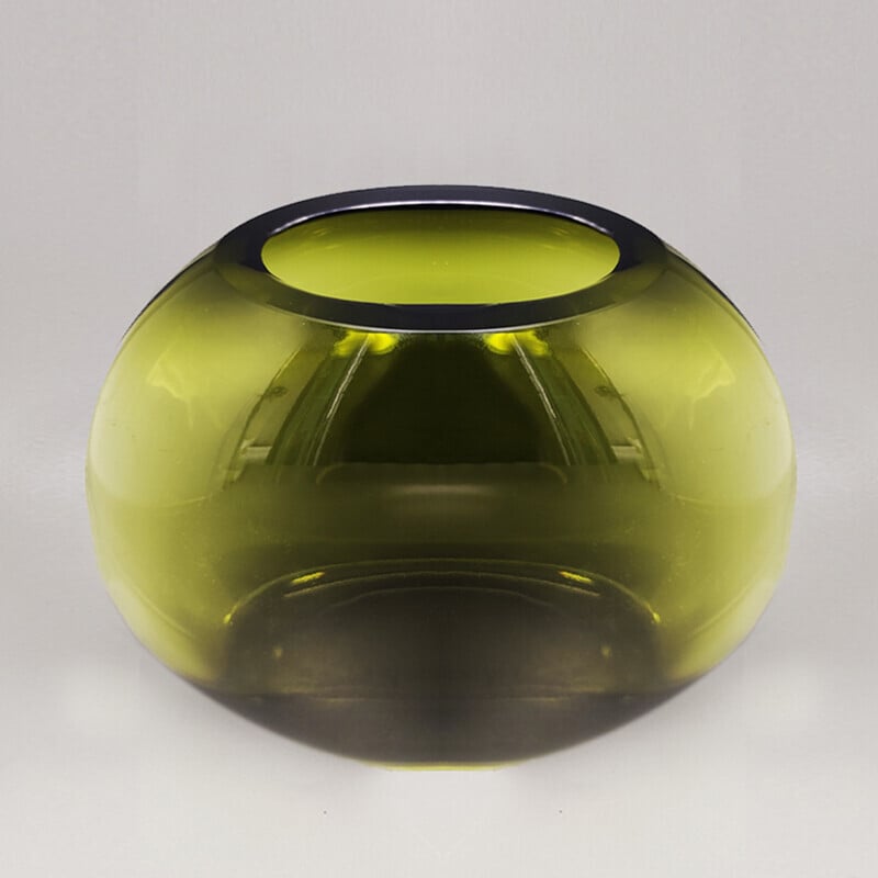 Vaso vintage in vetro di Murano verde di Flavio Poli, Italia 1960