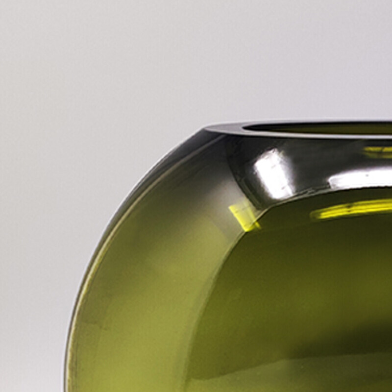 Jarrón vintage de cristal de Murano verde de Flavio Poli, Italia años 60