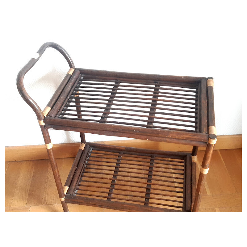 Vintage-Rollbarer Beistelltisch aus Rattan, 1970