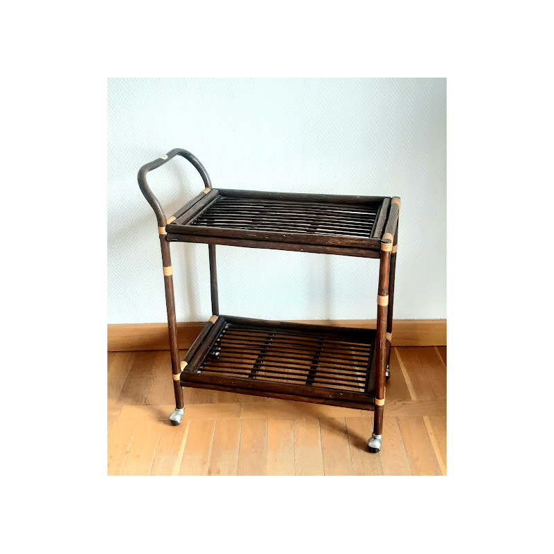 Vintage-Rollbarer Beistelltisch aus Rattan, 1970