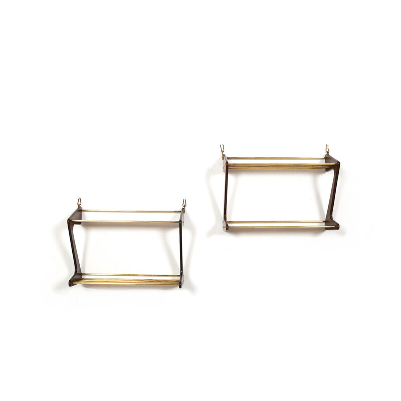 Pair of vintage wall mounted Z-shelves by Carl Auböck, Denmark 1950s