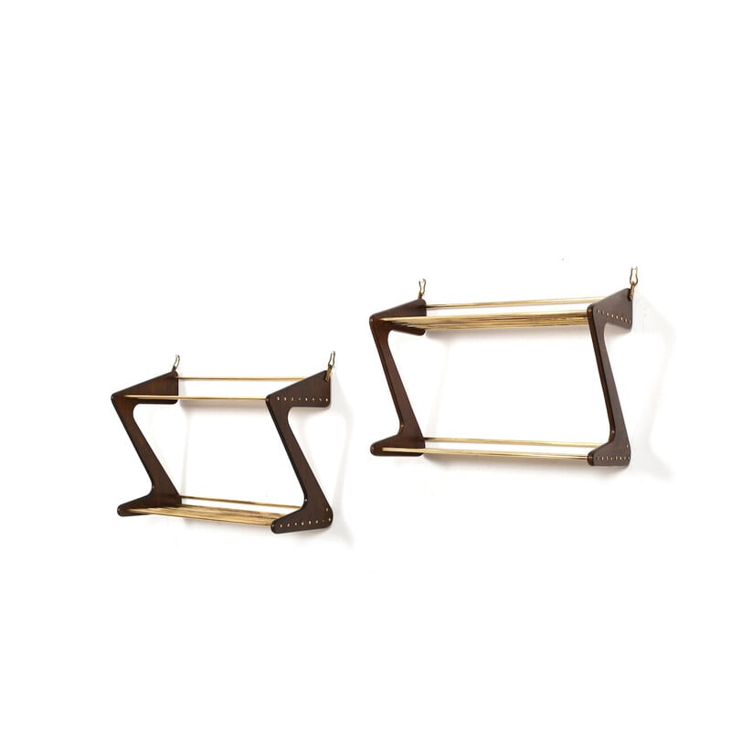 Pair of vintage wall mounted Z-shelves by Carl Auböck, Denmark 1950s