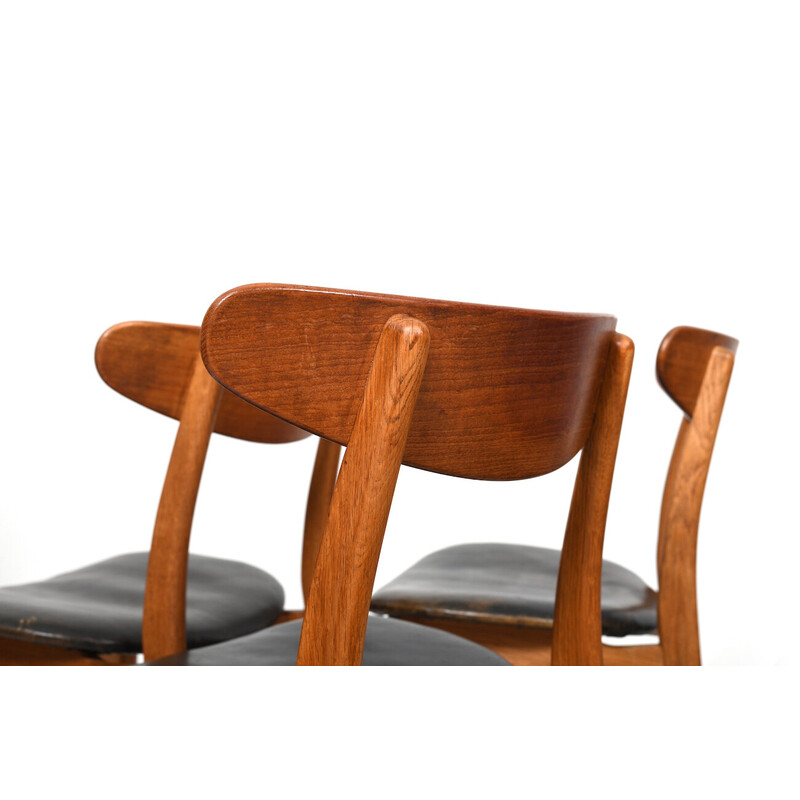 Juego de 6 sillas vintage Ch-30 en madera y cuero de Hans J. Wegner para Carl Hansen, Dinamarca años 50