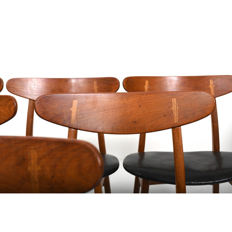 Set di 6 sedie vintage Ch-30 in legno e pelle di Hans J. Wegner per Carl Hansen, Danimarca anni '50