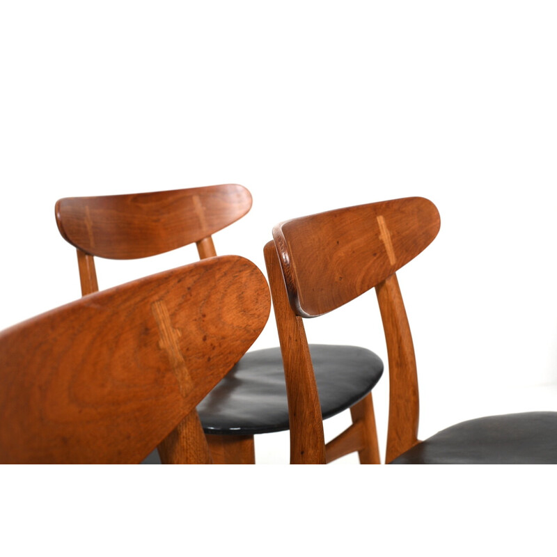 Set di 6 sedie vintage Ch-30 in legno e pelle di Hans J. Wegner per Carl Hansen, Danimarca anni '50