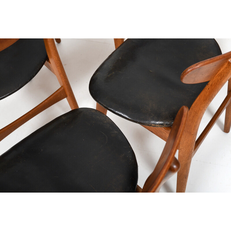 Juego de 6 sillas vintage Ch-30 en madera y cuero de Hans J. Wegner para Carl Hansen, Dinamarca años 50