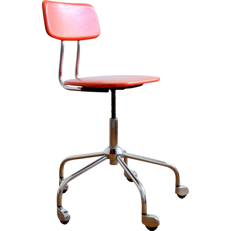 Vintage adjustable chrome and orange vinyl desk chair, 1960s