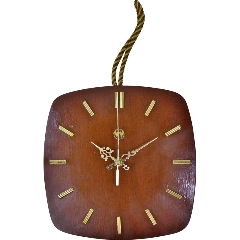 Reloj de pared vintage de madera Halle, Alemania Años 60