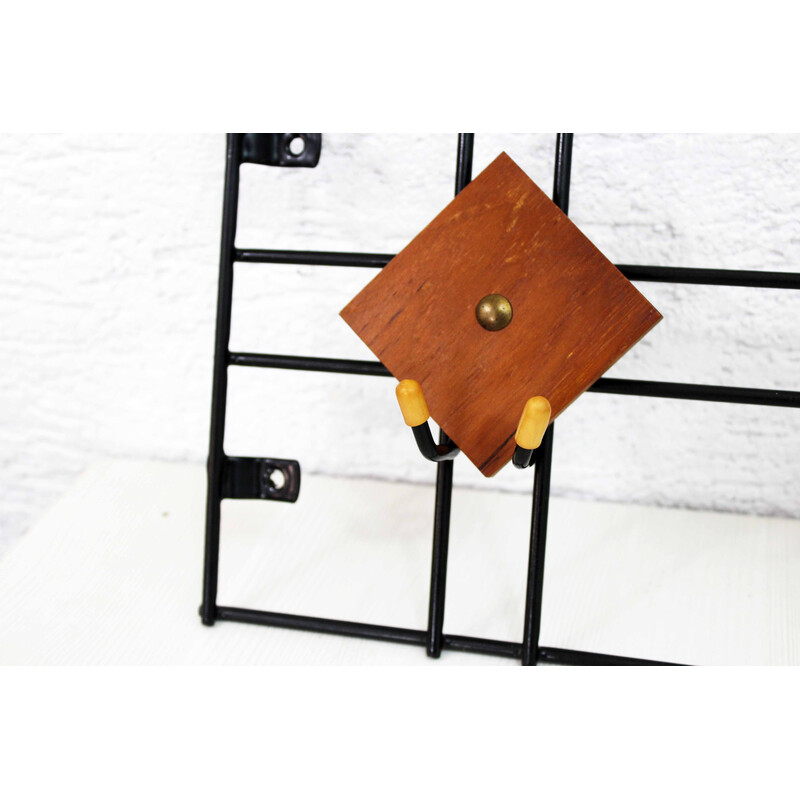 Vintage teak and metal wall coat rack, 1970