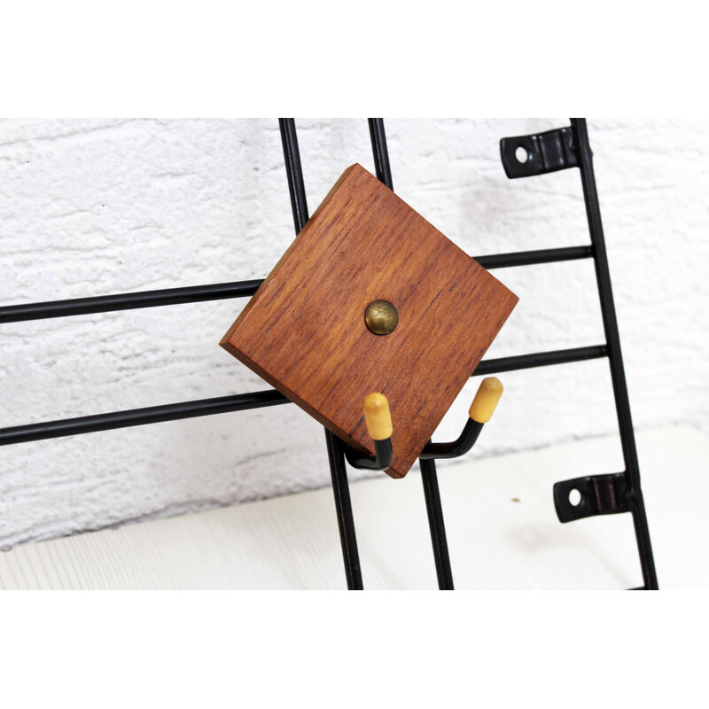 Vintage teak and metal wall coat rack, 1970