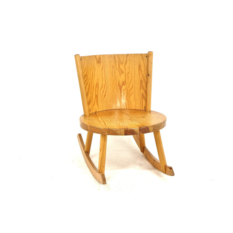 Vintage birchwood and jute rocking chair, Sweden 1950s