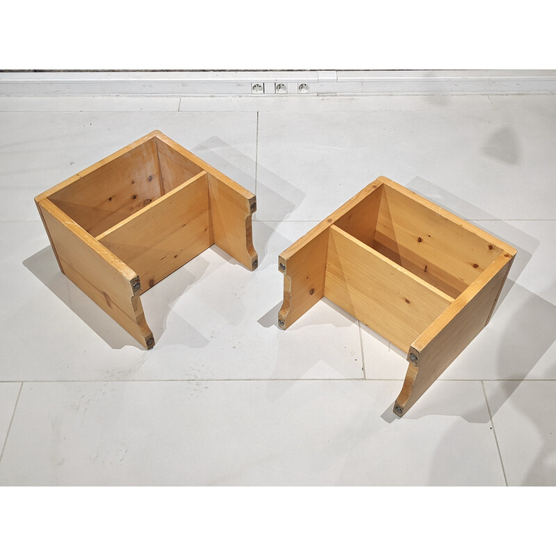 Pair of vintage pine stools "les Arcs" by Charlotte Perriand, 1960s