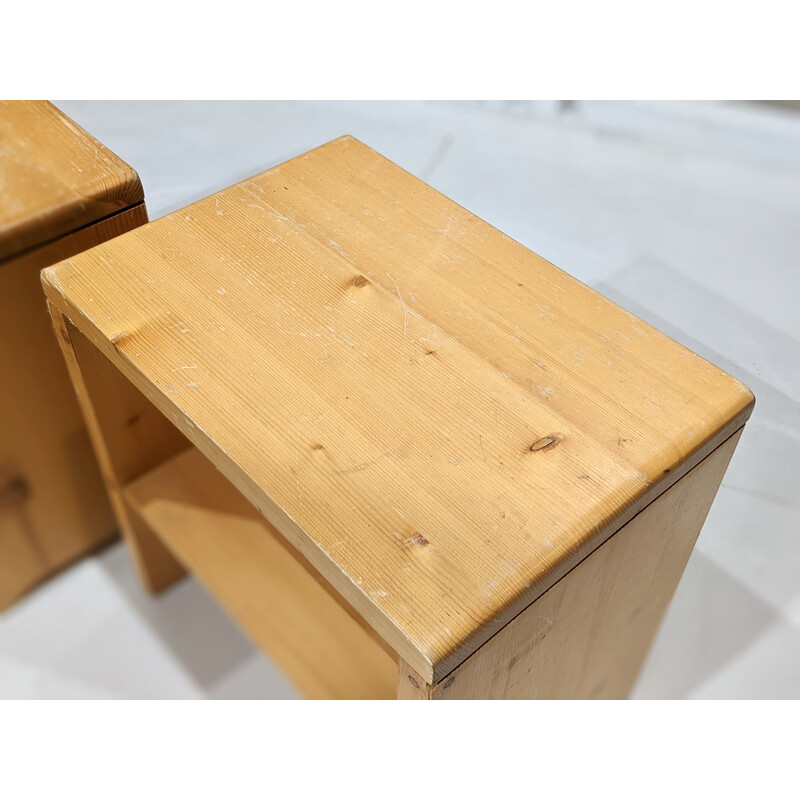 Pair of vintage pine stools "les Arcs" by Charlotte Perriand, 1960s