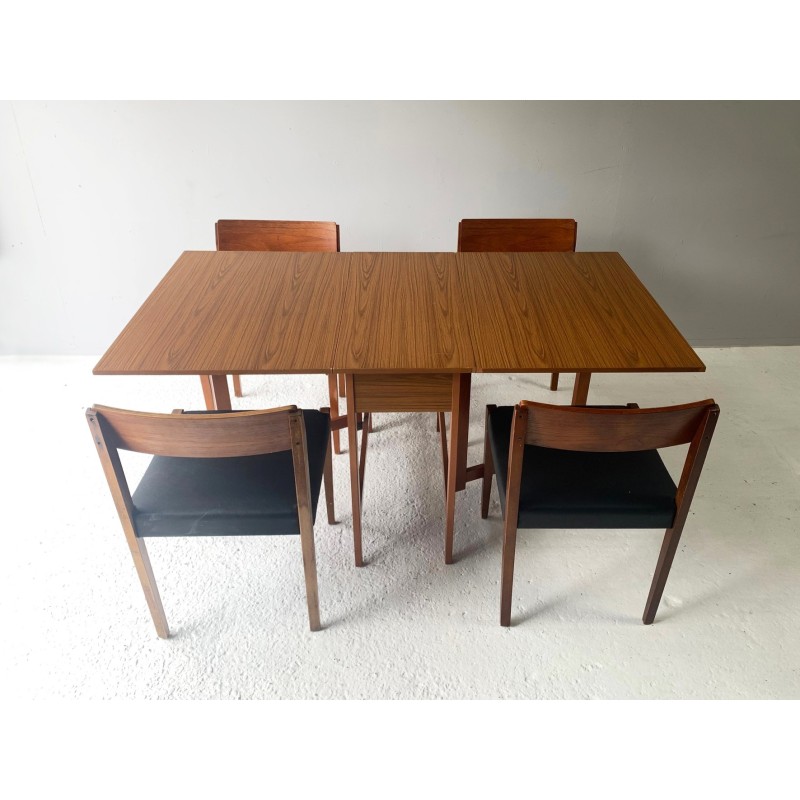 Vintage formica, teak and black leatherette dining set for Schreiber, Great Britain 1970s