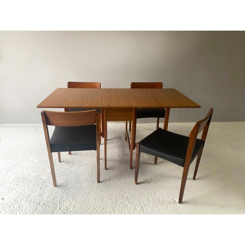 Conjunto de refeições Vintage formica, teak e black leatherette para Schreiber, Grã-Bretanha 1970