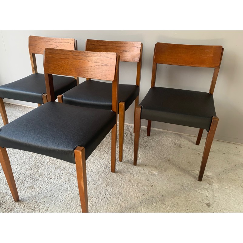 Conjunto de refeições Vintage formica, teak e black leatherette para Schreiber, Grã-Bretanha 1970