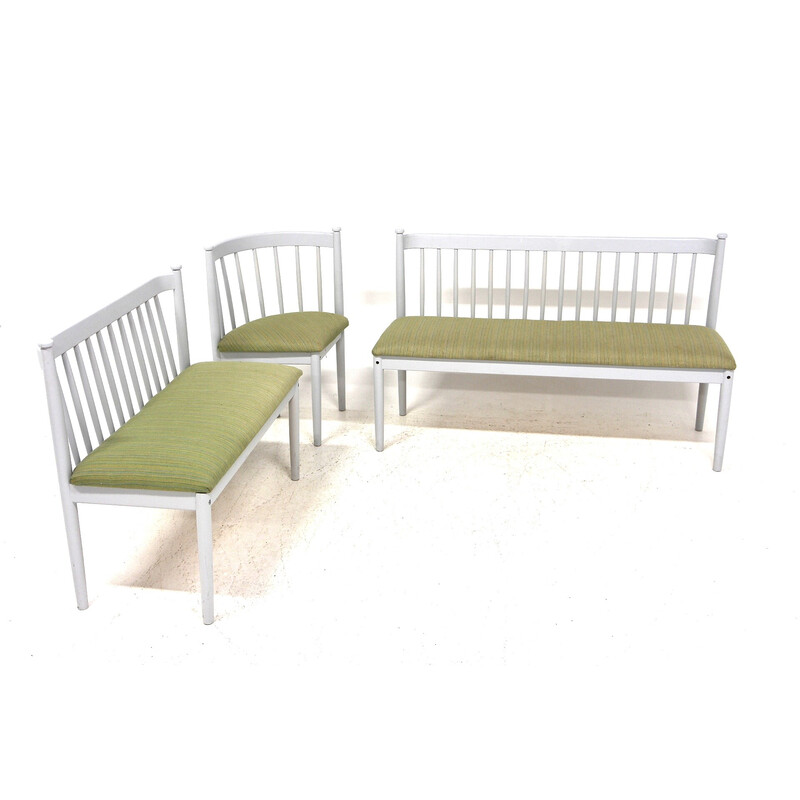 Set of 3 vintage "Pinnsoffa" beechwood benches, Sweden 1960s