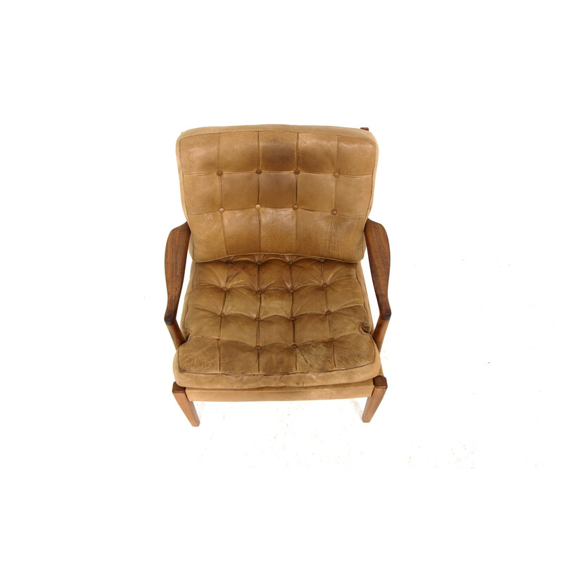 Vintage "Löven" armchair in teak and leather by Arne Norell, Sweden 1960s