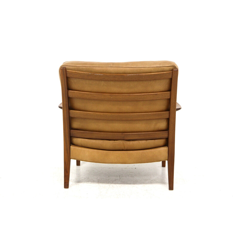 Löven" vintage fauteuil in teak en leer van Arne Norell, Zweden 1960