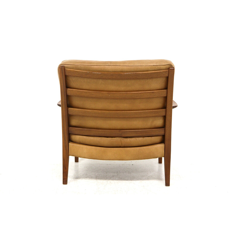 Vintage "Löven" armchair in teak and leather by Arne Norell, Sweden 1960s