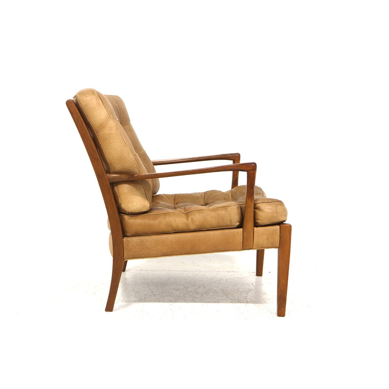 Löven" vintage fauteuil in teak en leer van Arne Norell, Zweden 1960
