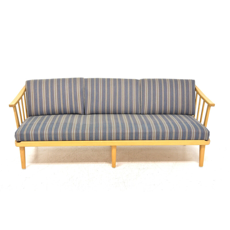 Visingsö" sofá vintage em faia e tecido por Carl Malmsten para o.h. Sjögren, Suécia 1970