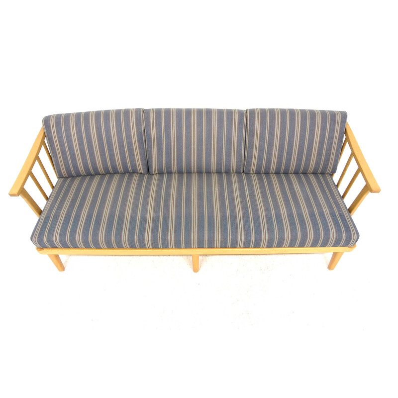 Vintage "Visingsö" sofa in beechwood and fabric by Carl Malmsten for o.h. Sjögren, Sweden 1970s