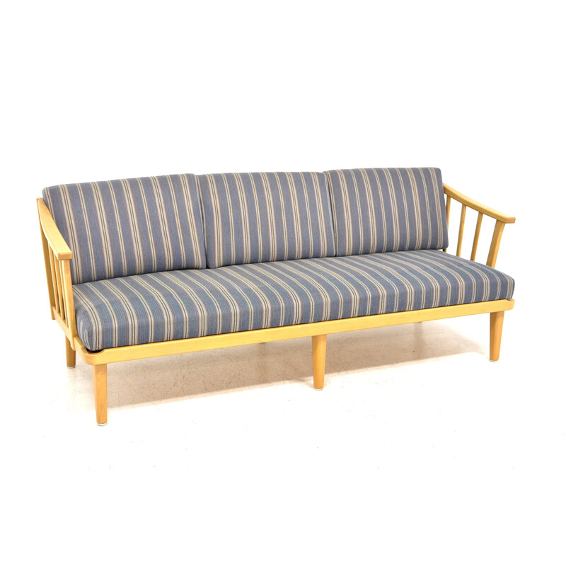 Vintage "Visingsö" sofa in beechwood and fabric by Carl Malmsten for o.h. Sjögren, Sweden 1970s