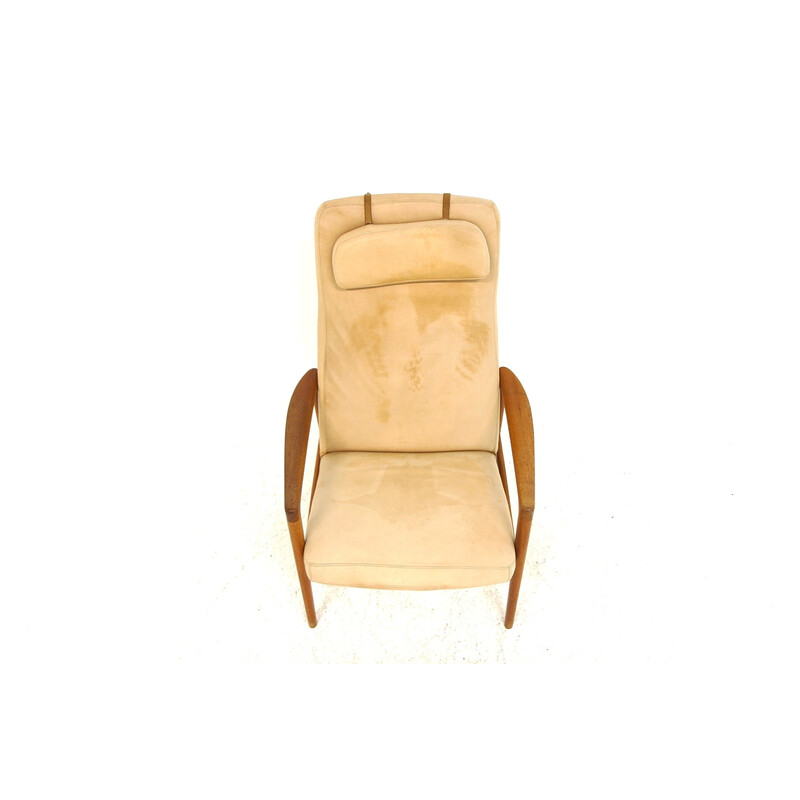 Vintage leather and teak armchair by Alf Svensson for Dux, Sweden 1960