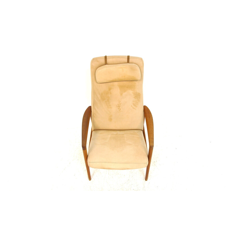 Vintage lederen en teakhouten fauteuil van Alf Svensson voor Dux, Zweden 1960